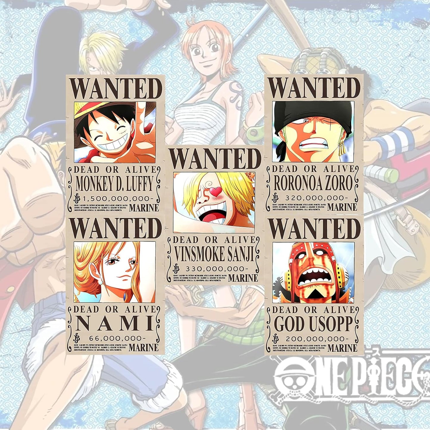 10 Pcs One Piece Pirates Wanted Poster,1.5 Billion New Edition 28.5Cmx21Cm , the Straw Hat Pirates Crew Luffy Chopper Zoro Nami Usopp Sanji Jinbe Franky Brook Robin.