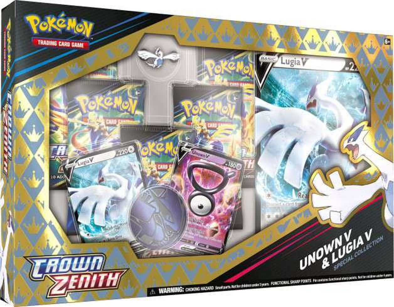 Crown Zenith Unown V & Lugia V Special Collection (5 Booster Packs, 2 Promo Cards, Oversized Card, Pin & More)
