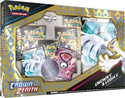 Crown Zenith Unown V & Lugia V Special Collection (5 Booster Packs, 2 Promo Cards, Oversized Card, Pin & More)