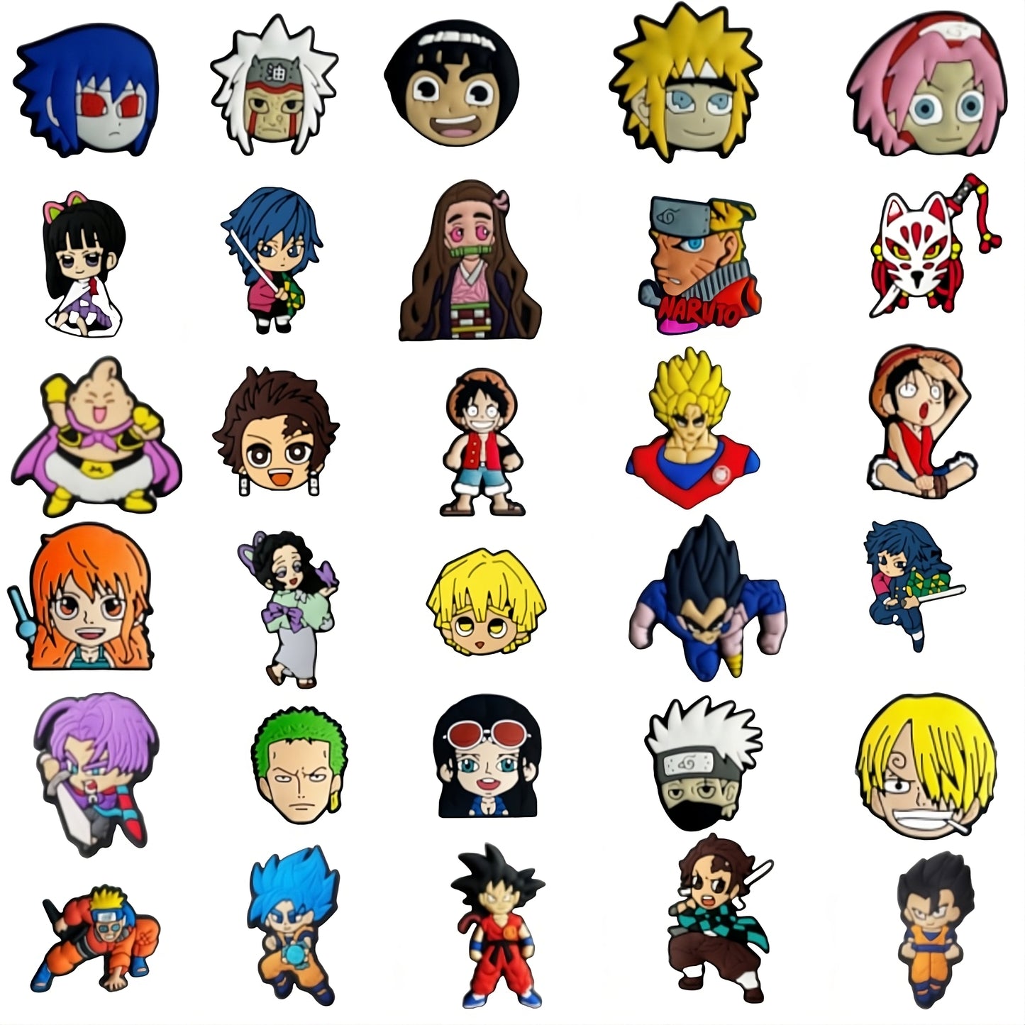Anime Shoe Charms, Dragon Ball, Demon Slayer, Naruto, One Piece for Boys and Girls, 30 PCS
