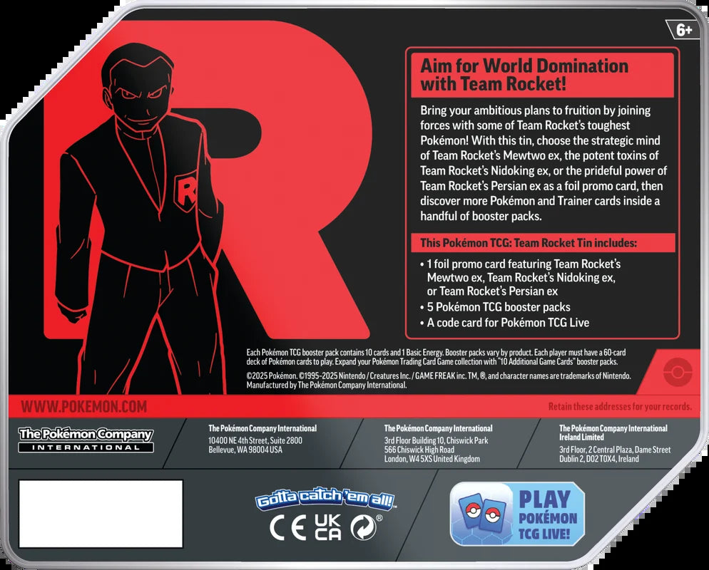 Scarlet & Violet Destined Rivals Team Rocket'S Mewtwo Ex Tin Set [5 Booster Packs & Promo Card]