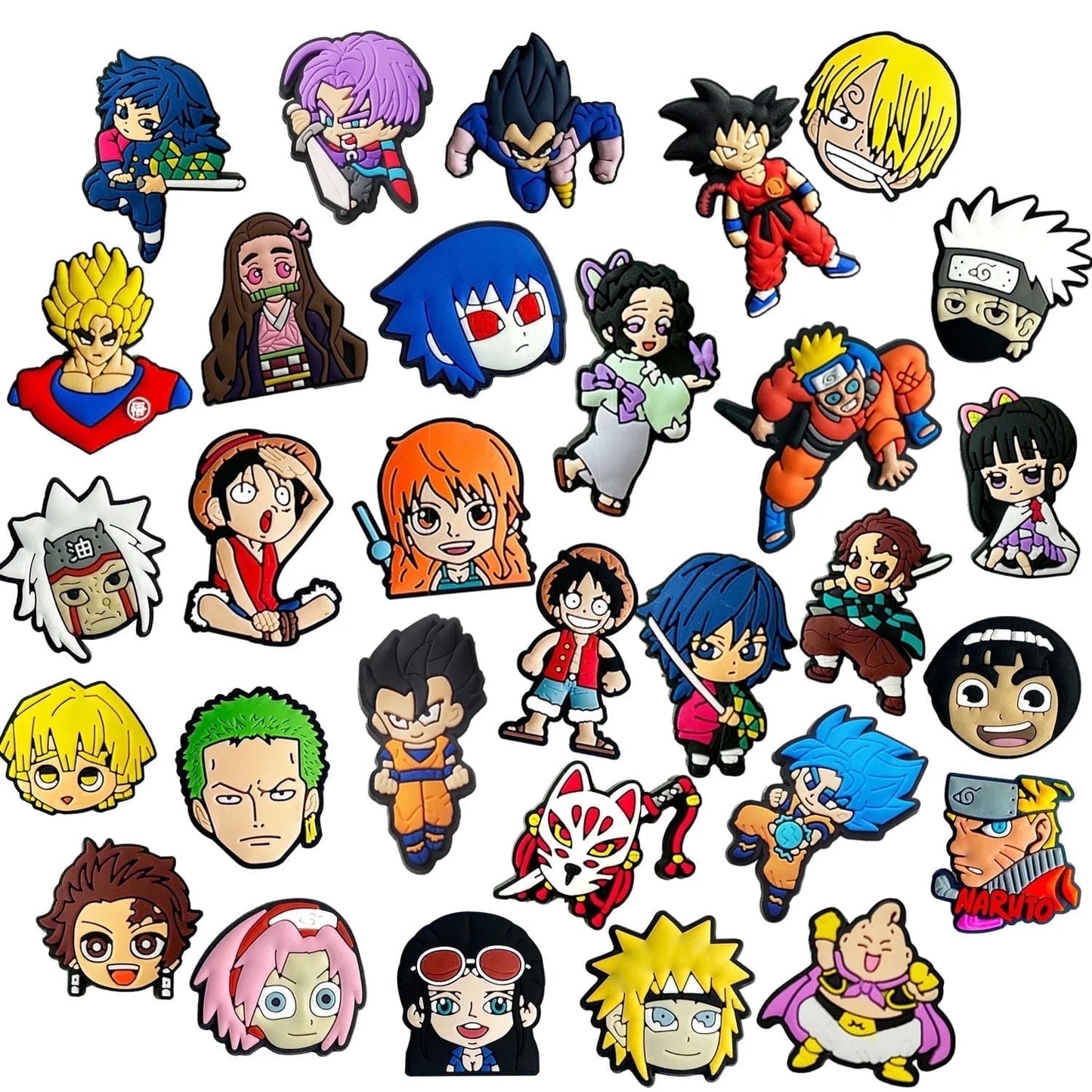 Anime Shoe Charms, Dragon Ball, Demon Slayer, Naruto, One Piece for Boys and Girls, 30 PCS