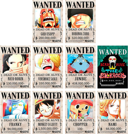 10 Pcs One Piece Pirates Wanted Poster,1.5 Billion New Edition 28.5Cmx21Cm , the Straw Hat Pirates Crew Luffy Chopper Zoro Nami Usopp Sanji Jinbe Franky Brook Robin.