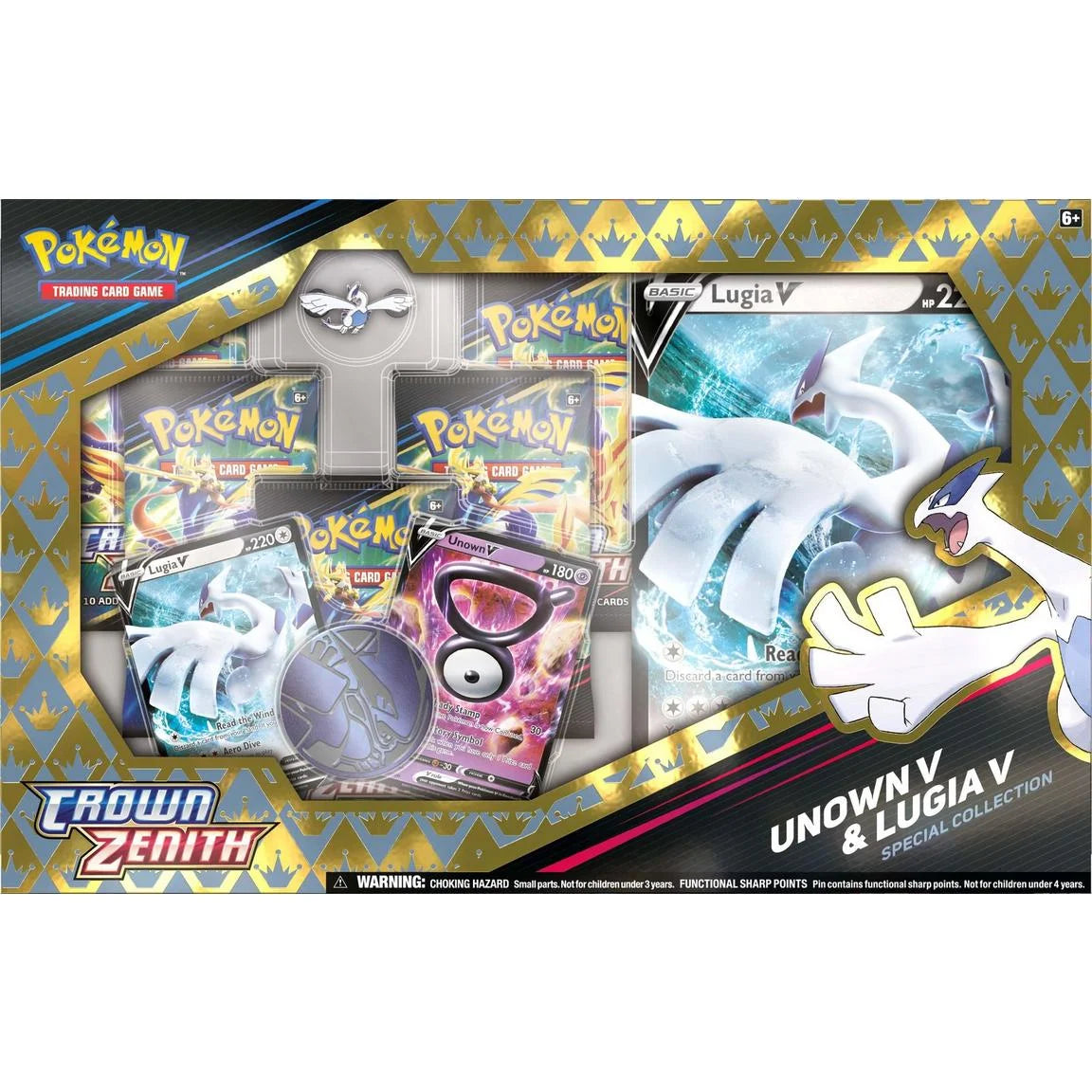 Crown Zenith Unown V & Lugia V Special Collection (5 Booster Packs, 2 Promo Cards, Oversized Card, Pin & More)
