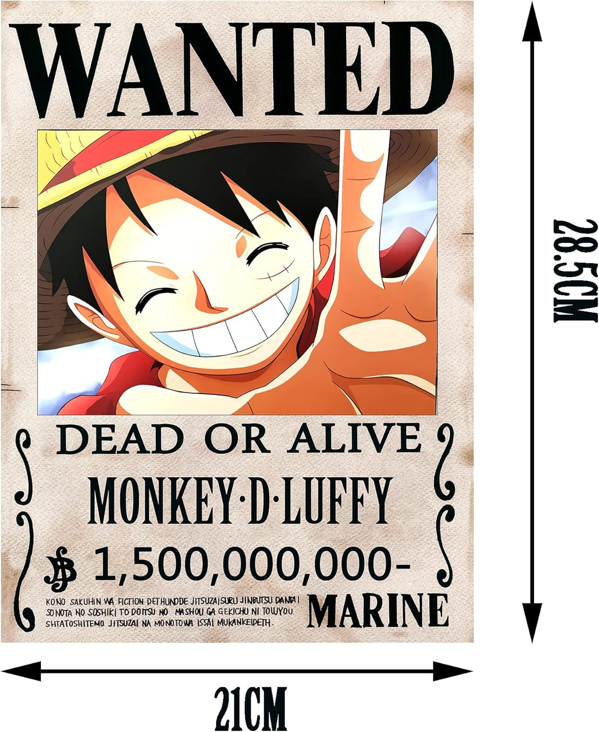 10 Pcs One Piece Pirates Wanted Poster,1.5 Billion New Edition 28.5Cmx21Cm , the Straw Hat Pirates Crew Luffy Chopper Zoro Nami Usopp Sanji Jinbe Franky Brook Robin.